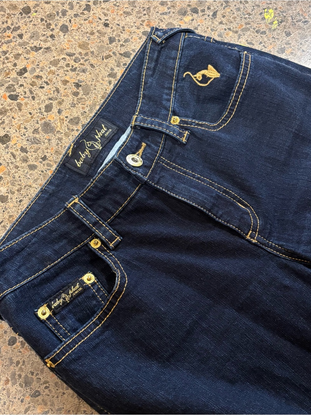 2000s Baby Phat Bootcut Jeans (1) Y2K, Flare, Embroidered, Denim, Blue, Gold - Picture 5 of 7